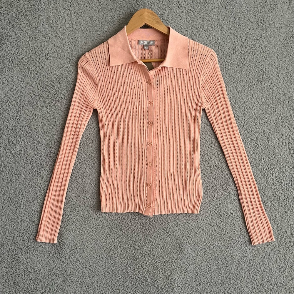 J. Crew Ribbed tulle-trim sweater-tee in premium ultra-fine cotton Peach